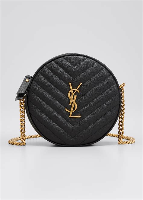 YSL Yves Saint Laurent Vinyle Round Crossbody Bag Quilted 